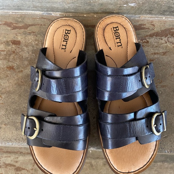 Born Black Leather Double Buckle Slide Sandals - Picture 5 of 8